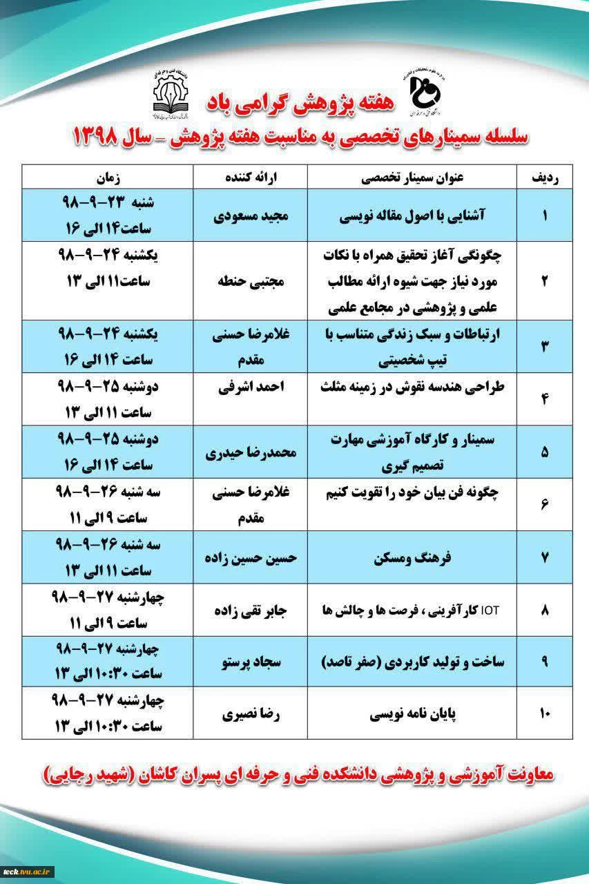 اعلام برنامه های هفته پژوهش در دانشکده فنی شهید رجائی کاشان 3