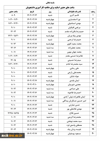 برنامه حضور اساتید کارآموزی در دانشگاه